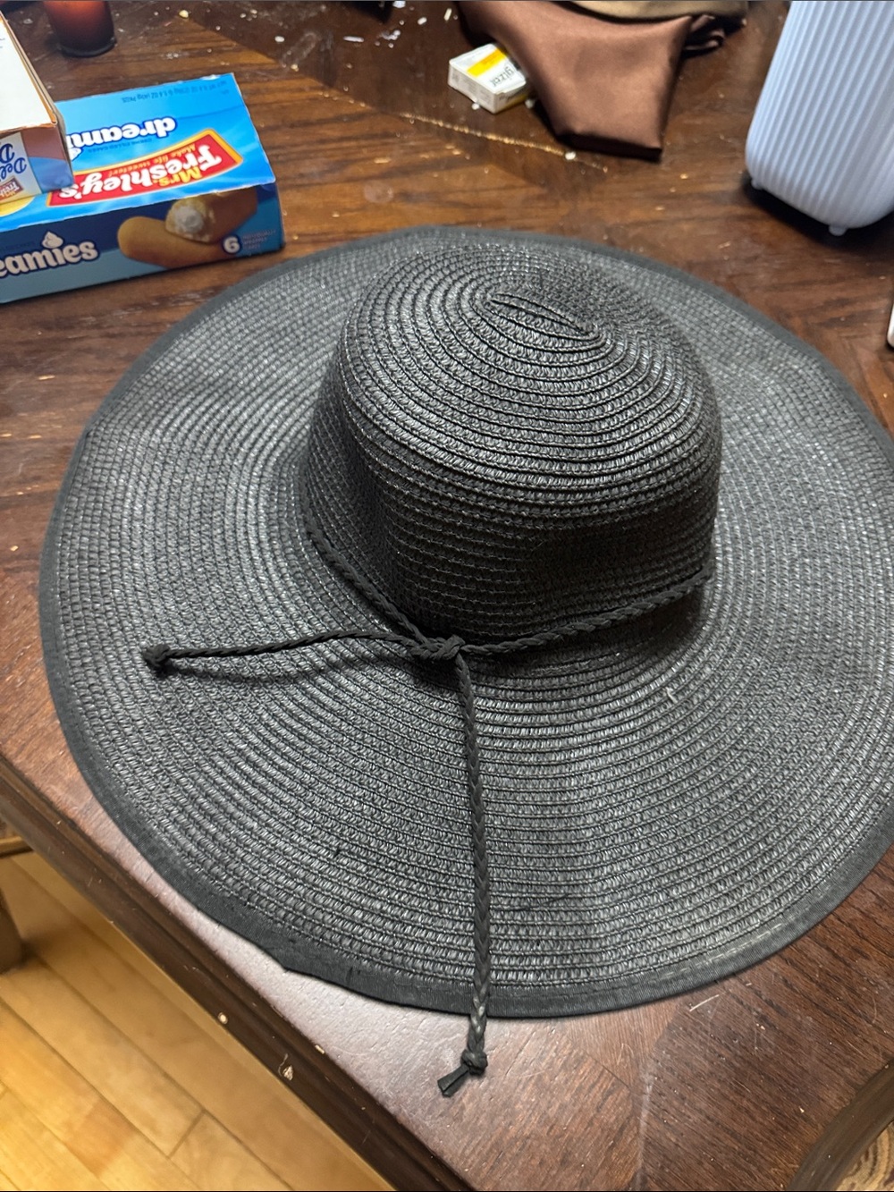 Black Wide-Brim Sun Hat with Tie Detail - Women Accessories